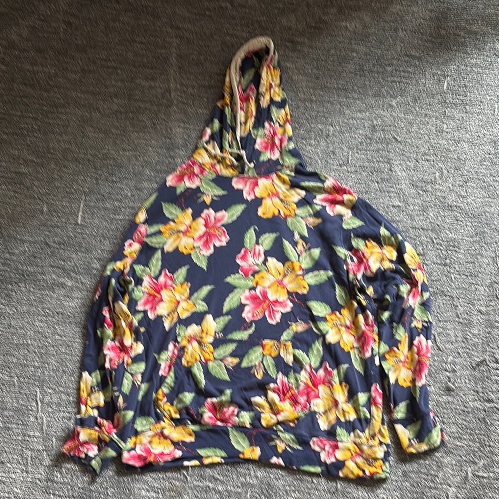 Polo Floral Women's Hoodie - Navy with Yellow and Pink Flowers